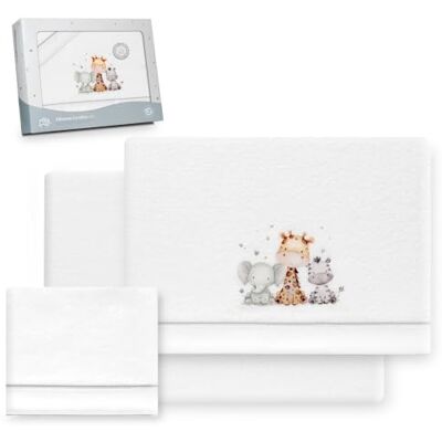Interbaby Underzy Parure de lit 100% polyester avec drap-housse, drap plat et taie d'oreiller Motif girafe éléphant Blanc/gris 60 x 120 cm Interbaby Underzy Parure de lit 100% polyester avec drap-housse, drap plat et taie d'oreiller Motif girafe éléphant Blanc/gris 60 x 120 cm