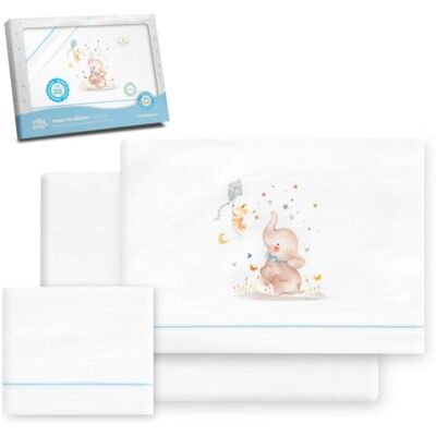 Interbaby Underzy Parure de lit en flanelle chaude et douce avec drap-housse, drap plat et taie d'oreiller Motif éléphant Blanc/bleu 60 x 120 cm Interbaby Underzy Parure de lit en flanelle chaude et douce avec drap-housse, drap plat et taie d'oreiller Motif éléphant Blanc/bleu 60 x 120 cm
