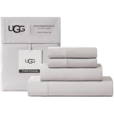 UGG Hedi Parure de lit 4 pièces de luxe rafraîchissantes avec 2 taies d'oreiller, hypoallergénique, lavable en machine, douce et légère pour chambre à coucher, lit Queen, gris pierre UGG Hedi Parure de lit 4 pièces de luxe rafraîchissantes avec 2 taies d'oreiller, hypoallergénique, lavable en machine, douce et légère pour chambre à coucher, lit Queen, gris pierre