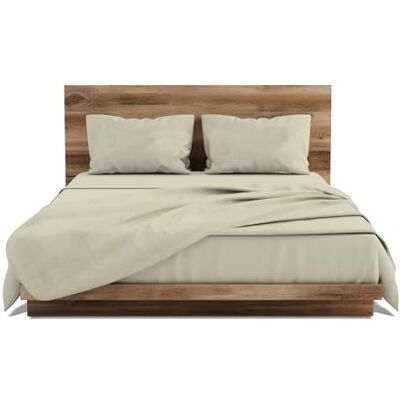 GEMITEX Parure de lit fabriquée en Italie en 100% coton, teinte unie, pour lit double, ligne coton, couleur beige, avec traitement anti-boulochage et hypoallergénique GEMITEX Parure de lit fabriquée en Italie en 100% coton, teinte unie, pour lit double, ligne coton, couleur beige, avec traitement anti-boulochage et hypoallergénique