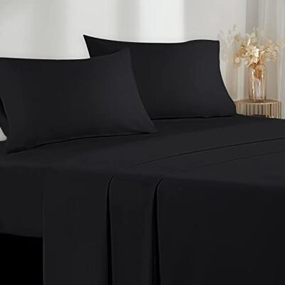 Poligino Parure de lit 1 place et demie en microfibre 1 place et demie 140 x 200 cm, drap de dessus 220 x 280 cm, 2 taies d’oreiller 50 x 80 cm, noir Poligino Parure de lit 1 place et demie en microfibre 1 place et demie 140 x 200 cm, drap de dessus 220 x 280 cm, 2 taies d’oreiller 50 x 80 cm, noir