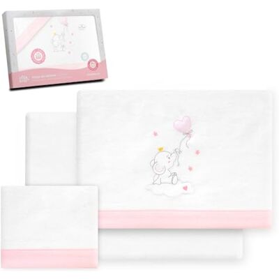 Interbaby Underzy Parure de lit en flanelle chaude et douce avec drap-housse, drap plat et taie d'oreiller Motif éléphant Blanc/rose 60 x 120 cm Interbaby Underzy Parure de lit en flanelle chaude et douce avec drap-housse, drap plat et taie d'oreiller Motif éléphant Blanc/rose 60 x 120 cm