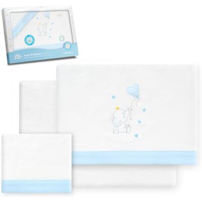 Interbaby Underzy Parure de lit en flanelle chaude et douce avec drap-housse, drap plat et taie d'oreiller Motif éléphant Blanc/bleu 60 x 120 cm Interbaby Underzy Parure de lit en flanelle chaude et douce avec drap-housse, drap plat et taie d'oreiller Motif éléphant Blanc/bleu 60 x 120 cm