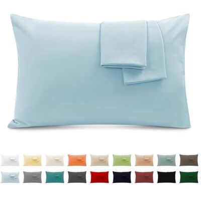 Poligino Taie Oreiller 100% Coton 40x70 cm 2 PCS, Taie d'oreiller Rectangulaire Puro Coton Jersey 120GSM Housse de Coussin Résistant et Hypoallergénique Bleu ciel Poligino Taie Oreiller 100% Coton 40x70 cm 2 PCS, Taie d'oreiller Rectangulaire Puro Coton Jersey 120GSM Housse de Coussin Résistant et Hypoallergénique Bleu ciel