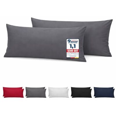 Komfortec Taie d'oreiller 40x80, Lot de 2, Housse Coussin Douce Et Brossée, Certifiée Oeko-TEX, Douce et Respirante, avec Fermeture éclair, Anthracite Komfortec Taie d'oreiller 40x80, Lot de 2, Housse Coussin Douce Et Brossée, Certifiée Oeko-TEX, Douce et Respirante, avec Fermeture éclair, Anthracite