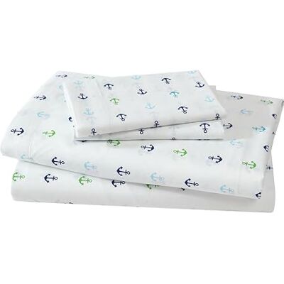 Beatrice Home Fashions Coastal Hotel Collection Parure de lit en polyester facile d'entretien Motif ancres bleues Bleu marine, vert et ancres bleu mer sur blanc (King size) Beatrice Home Fashions Coastal Hotel Collection Parure de lit en polyester facile d'entretien Motif ancres bleues Bleu marine, vert et ancres bleu mer sur blanc (King size)