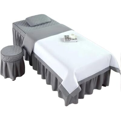 ATEUXOL Lot de 4 housses de lit esthéticienne pour massage, spa, couvre-lit, taie d'oreiller, tabouret, club, salon (blanc gris, 190 x 70) ATEUXOL Lot de 4 housses de lit esthéticienne pour massage, spa, couvre-lit, taie d'oreiller, tabouret, club, salon (blanc gris, 190 x 70)