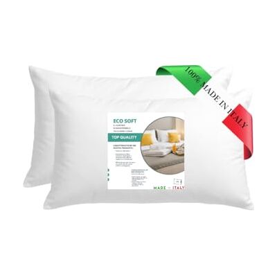 GM ECO Soft Coussins de lit 50 x 80 cm, coussins de couchage 2 pièces, revêtement en fibres synthétiques hypoallergéniques, frais, lavable hypoallergénique et respirant, fabriqué en Italie GM ECO Soft Coussins de lit 50 x 80 cm, coussins de couchage 2 pièces, revêtement en fibres synthétiques hypoallergéniques, frais, lavable hypoallergénique et respirant, fabriqué en Italie