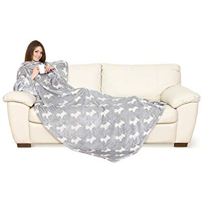 Kanguru 1113 Deluxe Doggy Plaid à Manches avec Poche Ventrale Polyester Gris avec Dessin des Chiens 210 x 140 x 1 cm Kanguru 1113 Deluxe Doggy Plaid à Manches avec Poche Ventrale Polyester Gris avec Dessin des Chiens 210 x 140 x 1 cm