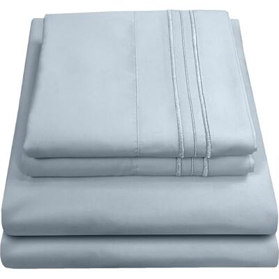 home sweet home collection Sweet Home Collection Parure de lit de luxe avec drap plat, drap-housse, 2 taies d'oreiller, microfibre brossée double, bleu brumeux, grand lit home sweet home collection Sweet Home Collection Parure de lit de luxe avec drap plat, drap-housse, 2 taies d'oreiller, microfibre brossée double, bleu brumeux, grand lit
