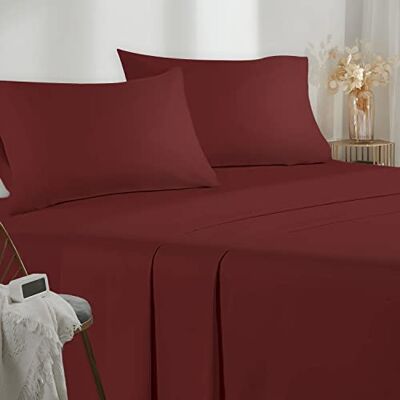 Poligino Parure de lit 1 place et demie en microfibre 1 place et demie, 135 x 200 cm, drap de dessus 220 x 280 cm, 2 taies d’oreiller 50 x 80 cm, Bordeaux Poligino Parure de lit 1 place et demie en microfibre 1 place et demie, 135 x 200 cm, drap de dessus 220 x 280 cm, 2 taies d’oreiller 50 x 80 cm, Bordeaux