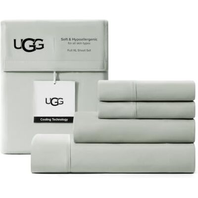 UGG Hedi Parure de lit 4 pièces rafraîchissante avec 2 taies d'oreiller, hypoallergénique, lavable en machine, douce et légère pour chambre à coucher, lit double XL, vert minéral UGG Hedi Parure de lit 4 pièces rafraîchissante avec 2 taies d'oreiller, hypoallergénique, lavable en machine, douce et légère pour chambre à coucher, lit double XL, vert minéral