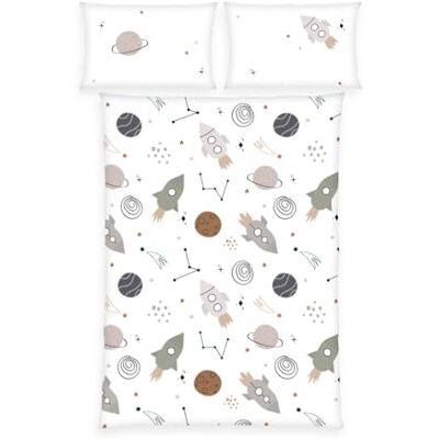 Herding Babybest Parure de lit en flanelle espace, taie d'oreiller 40 x 60 cm avec pli d'hôtel, housse de couette 100 x 135 cm avec fermeture à boutons, coton, flanelle. Herding Babybest Parure de lit en flanelle espace, taie d'oreiller 40 x 60 cm avec pli d'hôtel, housse de couette 100 x 135 cm avec fermeture à boutons, coton, flanelle.
