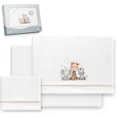 Interbaby Parure de lit 100% polyester, 100% polyester, avec drap-housse, drap plat et taie d'oreiller, idéal pour l'hiver Motif girafe éléphant Blanc/beige Interbaby Parure de lit 100% polyester, 100% polyester, avec drap-housse, drap plat et taie d'oreiller, idéal pour l'hiver Motif girafe éléphant Blanc/beige