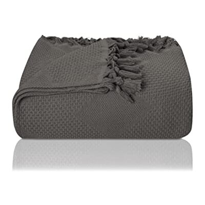 LAYNENBURG Couvre-lit avec franges nouées à la main 100 % coton Couverture d'été en piqué gaufré à utiliser comme jeté de lit, jeté de canapé et couverture de canapé (180 x 220 cm, anthracite) LAYNENBURG Couvre-lit avec franges nouées à la main 100 % coton Couverture d'été en piqué gaufré à utiliser comme jeté de lit, jeté de canapé et couverture de canapé (180 x 220 cm, anthracite)