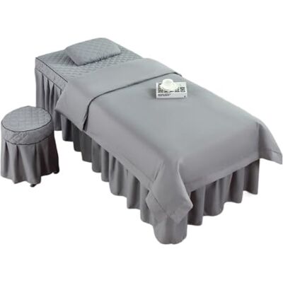 ATEUXOL Parure de lit pour salon de beauté, 4 pièces, couvre-lit, taie d'oreiller, tabouret, couette, club de massage (gris, 180 x 60) ATEUXOL Parure de lit pour salon de beauté, 4 pièces, couvre-lit, taie d'oreiller, tabouret, couette, club de massage (gris, 180 x 60)
