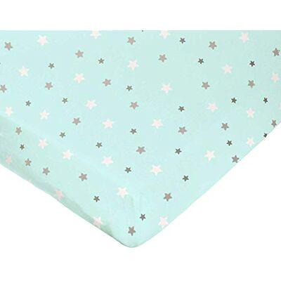 DOMIVA Drap-housse en jersey de coton - Aqua Imp Stars - Linge de lit DOMIVA Drap-housse en jersey de coton - Aqua Imp Stars - Linge de lit