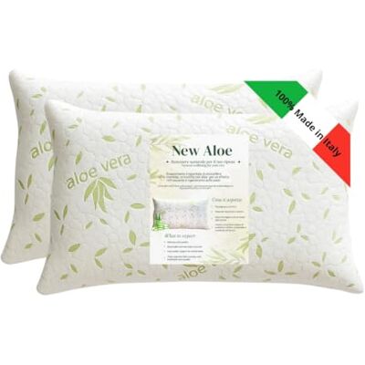 GM Paire de coussins de lit, oreillers pour dormir, rembourrages standard anti-acariens, hypoallergéniques, respirants, pour lit double simple, avec taie d'Aloe lavable, fabriqué en Italie GM Paire de coussins de lit, oreillers pour dormir, rembourrages standard anti-acariens, hypoallergéniques, respirants, pour lit double simple, avec taie d'Aloe lavable, fabriqué en Italie