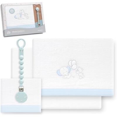 Interbaby Parure de lit 100% polyester, 100% polyester, avec drap-housse, drap plat et taie d'oreiller, idéal pour l'hiver Motif éléphant en forme de cœur Blanc/bleu Interbaby Parure de lit 100% polyester, 100% polyester, avec drap-housse, drap plat et taie d'oreiller, idéal pour l'hiver Motif éléphant en forme de cœur Blanc/bleu