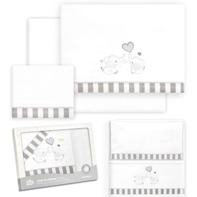 Interbaby Parure de lit bébé en coton pour berceau Couple éléphant Ensemble 3 pièces, drap-housse + drap plat + taie d'oreiller Interbaby Parure de lit bébé en coton pour berceau Couple éléphant Ensemble 3 pièces, drap-housse + drap plat + taie d'oreiller