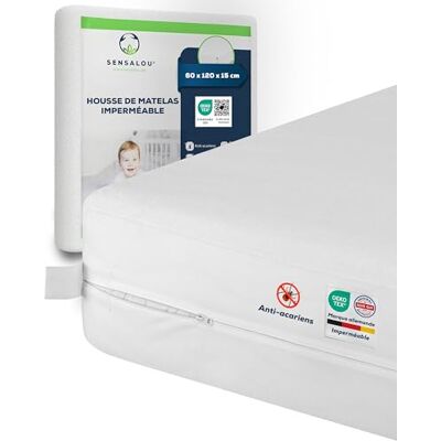 Sensalou Protège-matelas Imperméable Anti Acariens 60x120x15 cm – Hoes Sensalou Protège-matelas Imperméable Anti Acariens 60x120x15 cm – Hoes