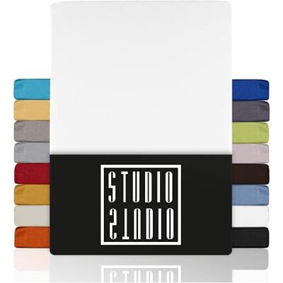 STUDIO Drap-Housse 200x200cm – Jersey 100 % Coton Peigné – Blanc – Certifié OEKO-TEX – Infroissable, Extensible – Pour Matelas 15–25 cm STUDIO Drap-Housse 200x200cm – Jersey 100 % Coton Peigné – Blanc – Certifié OEKO-TEX – Infroissable, Extensible – Pour Matelas 15–25 cm