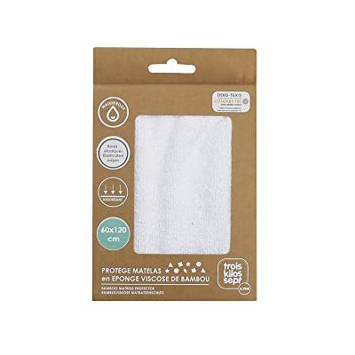 Trois Kilos Sept Protège Matelas Bébé 60 x 120 cm Alèse en Bambou Imperméable Certifié OEKO-TEX® Antibactérien et Absorbant Traitement SANITIZED Blanc Trois Kilos Sept Protège Matelas Bébé 60 x 120 cm Alèse en Bambou Imperméable Certifié OEKO-TEX® Antibactérien et Absorbant Traitement SANITIZED Blanc