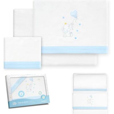 Interbaby Underzy Parure de lit pour berceau en flanelle 100% coton avec drap-housse, drap plat et taie d'oreiller Motif éléphant en forme de cœur Blanc/bleu 50 x 80 cm Interbaby Underzy Parure de lit pour berceau en flanelle 100% coton avec drap-housse, drap plat et taie d'oreiller Motif éléphant en forme de cœur Blanc/bleu 50 x 80 cm