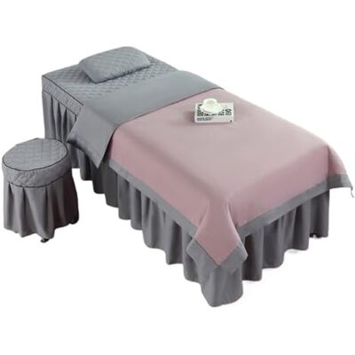 HEUchuan Ensemble de housses pour table de salon de beauté, 4 pièces, housse de massage, spa, couvre-lit, oreiller, tabouret, couette, club (rose gris, 180 x 60) HEUchuan Ensemble de housses pour table de salon de beauté, 4 pièces, housse de massage, spa, couvre-lit, oreiller, tabouret, couette, club (rose gris, 180 x 60)