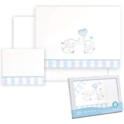 Interbaby Parure de lit bébé en coton voiture/couffin/nacelle Couple éléphant Ensemble 3 pièces, drap-housse + drap plat + taie d'oreiller Interbaby Parure de lit bébé en coton voiture/couffin/nacelle Couple éléphant Ensemble 3 pièces, drap-housse + drap plat + taie d'oreiller