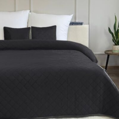 Euromat Couvre-lit matelassé avec 2 taies d'oreiller 40 x 40 cm (noir, velours gris, 220 x 240 cm) Euromat Couvre-lit matelassé avec 2 taies d'oreiller 40 x 40 cm (noir, velours gris, 220 x 240 cm)
