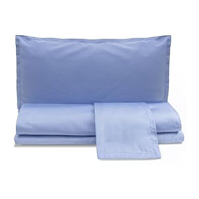 zer0bed , Parure de lit double en satin de coton de couleur unie, bleu ciel, 100% satin de coton, drap plat, drap housse avec angles, paire de taies d'oreiller 4 volants zer0bed , Parure de lit double en satin de coton de couleur unie, bleu ciel, 100% satin de coton, drap plat, drap housse avec angles, paire de taies d'oreiller 4 volants