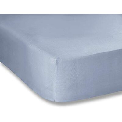 Bianca Plain Dyed Denim Drap-housse 150 x 200 cm, 100% coton percale Bianca Plain Dyed Denim Drap-housse 150 x 200 cm, 100% coton percale