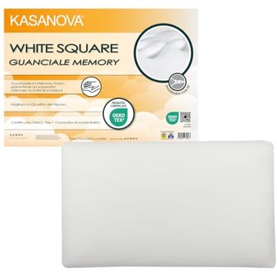KASANOVA Oreiller Carré Blanc en Mousse à Mémoire - Soutien & Confort KASANOVA Oreiller Carré Blanc en Mousse à Mémoire - Soutien & Confort