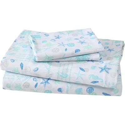 Beatrice Home Fashions Elite Home Products Inc. Parure de lit en microfibre imprimée côtière, bleu Hampton, très grand lit Beatrice Home Fashions Elite Home Products Inc. Parure de lit en microfibre imprimée côtière, bleu Hampton, très grand lit