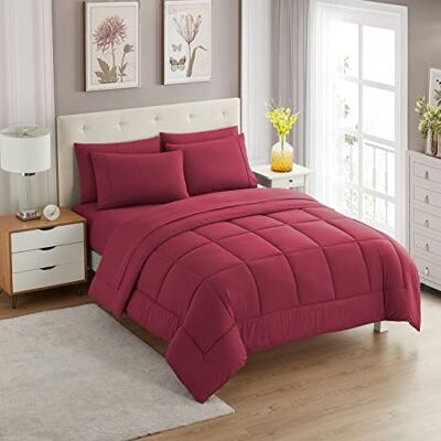 home sweet home collection Sweet Home Collection Parure de lit 7 pièces en duvet doux avec couette pour toutes les saisons couverture alternative et draps de lit en microfibre couleur unie (pour lit simple, bordeaux) home sweet home collection Sweet Home Collection Parure de lit 7 pièces en duvet doux avec couette pour toutes les saisons couverture alternative et draps de lit en microfibre couleur unie (pour lit simple, bordeaux)