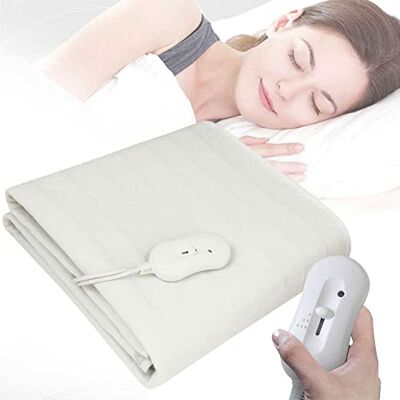 BAKAJI Couverture électrique thermique en tissu polyester, protège-lit chauffant électrique avec télécommande chauffante chauffante pour lit 3 réglages de chaleur (150 x 80 cm unique) BAKAJI Couverture électrique thermique en tissu polyester, protège-lit chauffant électrique avec télécommande chauffante chauffante pour lit 3 réglages de chaleur (150 x 80 cm unique)