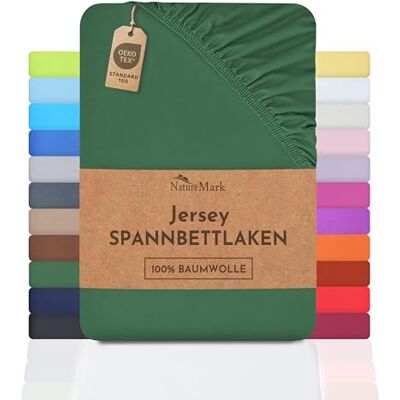 NatureMark Drap housse , drap housse en jersey 100% Conforme à la qualité Oeko-Tex Standard 100, Coton, vert foncé, 180 x 200-200 x 200 cm NatureMark Drap housse , drap housse en jersey 100% Conforme à la qualité Oeko-Tex Standard 100, Coton, vert foncé, 180 x 200-200 x 200 cm