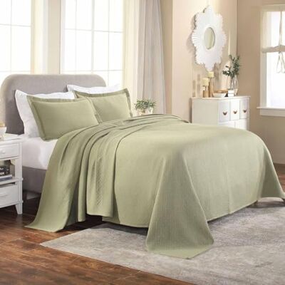 Superior Couvre-lit avec taies d'oreiller, coton, sauge, king size Superior Couvre-lit avec taies d'oreiller, coton, sauge, king size