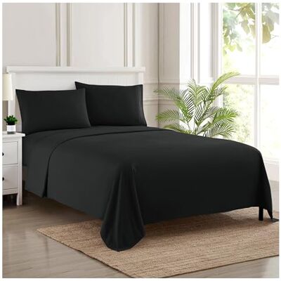 home sweet home collection Sweet Home Collection Parure de lit de luxe avec drap plat, drap-housse, 2 taies d'oreiller, en microfibre brossée double, noir, lit double home sweet home collection Sweet Home Collection Parure de lit de luxe avec drap plat, drap-housse, 2 taies d'oreiller, en microfibre brossée double, noir, lit double