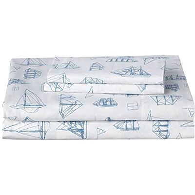 Nautica Parure de lit Queen size en percale de coton, nette et fraîche, légère et respirante (bleu voile blanc), grand lit) Nautica Parure de lit Queen size en percale de coton, nette et fraîche, légère et respirante (bleu voile blanc), grand lit)