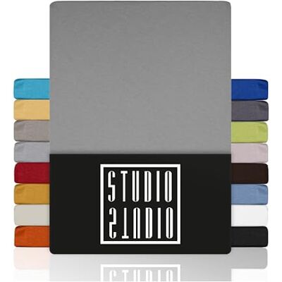 STUDIO Drap-Housse 120x200cm – Jersey 100 % Coton Peigné – Argent – Certifié OEKO-TEX – Infroissable, Extensible – Pour Matelas 15–25 cm STUDIO Drap-Housse 120x200cm – Jersey 100 % Coton Peigné – Argent – Certifié OEKO-TEX – Infroissable, Extensible – Pour Matelas 15–25 cm