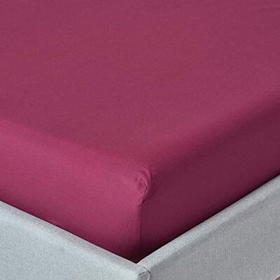 HOMESCAPES Drap Housse 160x200 cm, Bonnet 30 cm et Jupe élastique, 100% Coton égyptien 200 Fils, Coloris Bordeaux HOMESCAPES Drap Housse 160x200 cm, Bonnet 30 cm et Jupe élastique, 100% Coton égyptien 200 Fils, Coloris Bordeaux