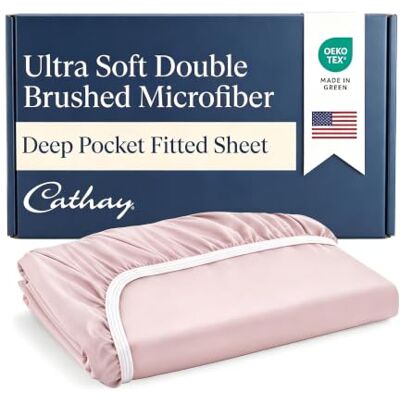 Cathay Home Drap-housse de luxe en microfibre ultra douce doublement brossée, infroissable et anti-décoloration, profondeur de poche standard 35,6 cm, fard, pour lit 1,5 place Cathay Home Drap-housse de luxe en microfibre ultra douce doublement brossée, infroissable et anti-décoloration, profondeur de poche standard 35,6 cm, fard, pour lit 1,5 place