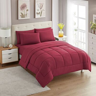 home sweet home collection Sweet Home Collection Parure de lit 7 pièces en duvet doux avec couette pour toutes les saisons couverture alternative et draps de lit en microfibre couleur unie (pour lit double, bordeaux) home sweet home collection Sweet Home Collection Parure de lit 7 pièces en duvet doux avec couette pour toutes les saisons couverture alternative et draps de lit en microfibre couleur unie (pour lit double, bordeaux)