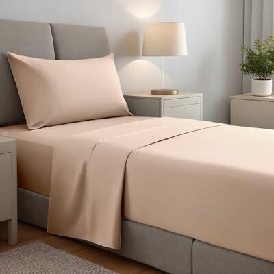 gobedreams Ensemble de Draps 3 Pièces 90x190/200, draps de lit en Microfibre de Polyester brossée. Drap Plat, Drap-Housse Ajustable et 1 taie d'oreiller. Couleur Beige gobedreams Ensemble de Draps 3 Pièces 90x190/200, draps de lit en Microfibre de Polyester brossée. Drap Plat, Drap-Housse Ajustable et 1 taie d'oreiller. Couleur Beige