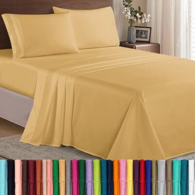 Elegant Comfort Parure de lit 4 pièces de luxe douce, de qualité hôtelière haut de gamme 1500, infroissable, plus confortable, drap-housse avec élastique tout autour, poche profonde, lit simple/lit Elegant Comfort Parure de lit 4 pièces de luxe douce, de qualité hôtelière haut de gamme 1500, infroissable, plus confortable, drap-housse avec élastique tout autour, poche profonde, lit simple/lit