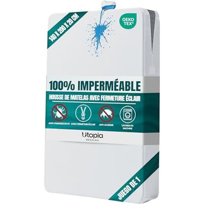 Utopia Bedding Housse de Matelas Imperméable, Protège Matelas avec Fermeture éclair, Protège Contre Les Punaises de lit et Les Acariens, Blanc (1, 140 x 200 x 20 cm) Utopia Bedding Housse de Matelas Imperméable, Protège Matelas avec Fermeture éclair, Protège Contre Les Punaises de lit et Les Acariens, Blanc (1, 140 x 200 x 20 cm)