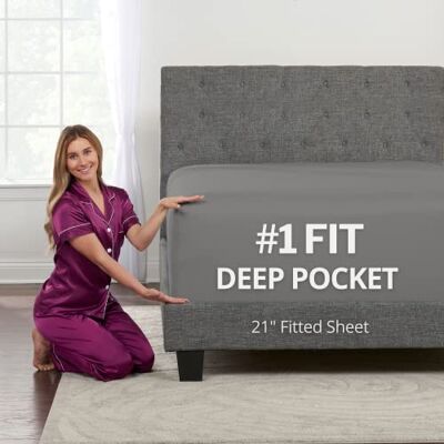 DeaLuxe Deep Pocket Queen Fitted Sheet – 17” 21” Inch + Extra Deep Pocket Fitted Sheet Only 1 Fitted Bed Sheet with Deep Pockets for Pillow Top Mattress Soft Queen Size Fitted Sheets Grey DeaLuxe Deep Pocket Queen Fitted Sheet – 17” 21” Inch + Extra Deep Pocket Fitted Sheet Only 1 Fitted Bed Sheet with Deep Pockets for Pillow Top Mattress Soft Queen Size Fitted Sheets Grey