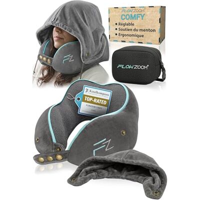 FLOWZOOM Comfy Coussin de Voyage à Capuche en Mousse à Mémoire de Forme pour Avion et Voiture – Oreiller pour Avion Réglable, Soutien à 360°, Housse en Peluche Lavable et Sac de Rangement Gris FLOWZOOM Comfy Coussin de Voyage à Capuche en Mousse à Mémoire de Forme pour Avion et Voiture – Oreiller pour Avion Réglable, Soutien à 360°, Housse en Peluche Lavable et Sac de Rangement Gris